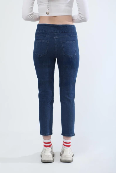 Kadın Likralı Esnek Jean Pantolon Koyu Mavi - Resim 7