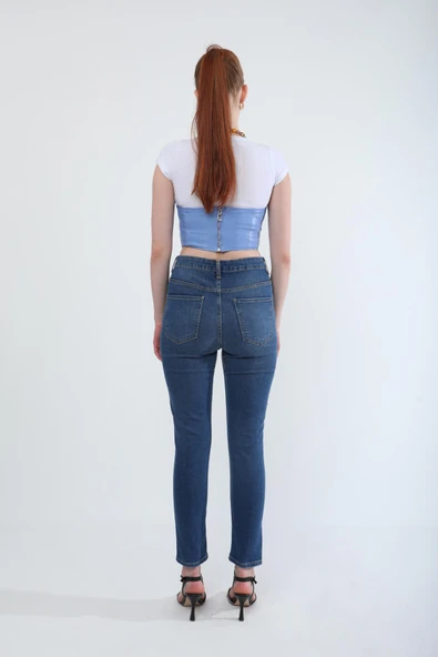 Kadın Slim Fit Likralı Esnek Jean Pantolon Mavi - 6