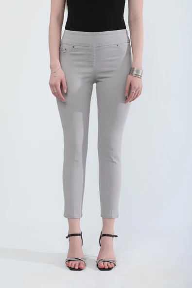 Kadın Likralı Esnek Jean Pantolon Gri - 5