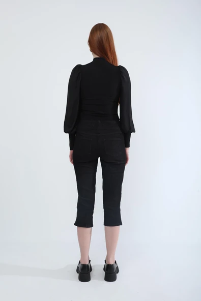 Kadın Likralı Esnek Jean Kapri Siyah - 5