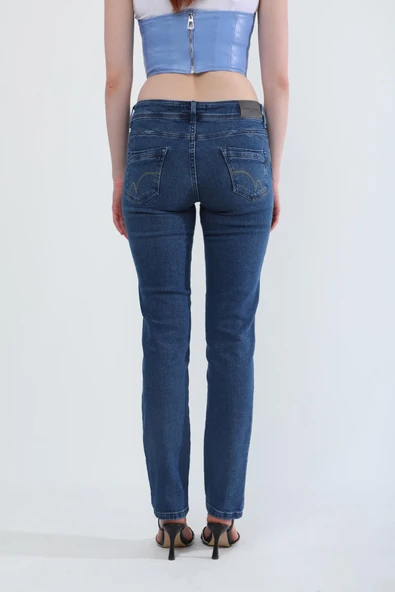 Kadın Slim Fit Likralı Lacivert Jean Pantolon - 7