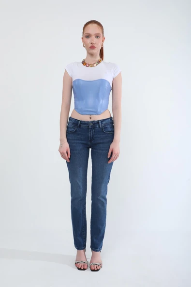 Kadın Slim Fit Likralı Lacivert Jean Pantolon - 4