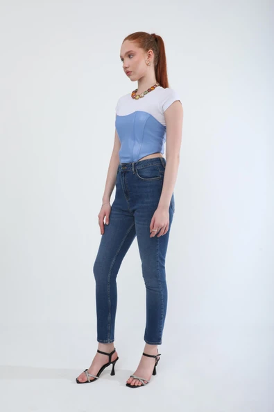 Kadın Slim Fit Likralı Esnek Jean Pantolon Mavi - 4