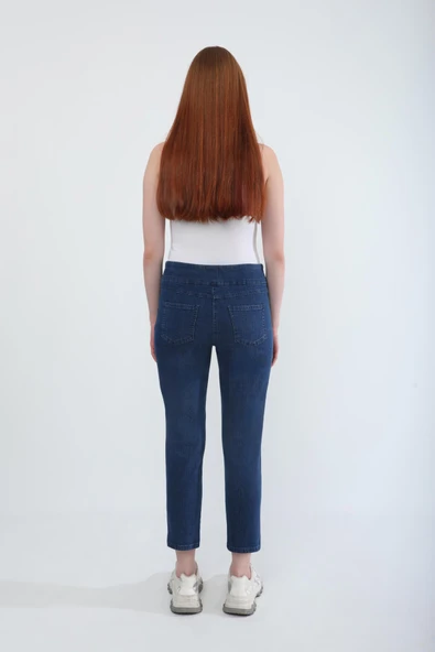 Kadın Likralı Esnek Lacivert Rins Jean Pantolon - 6