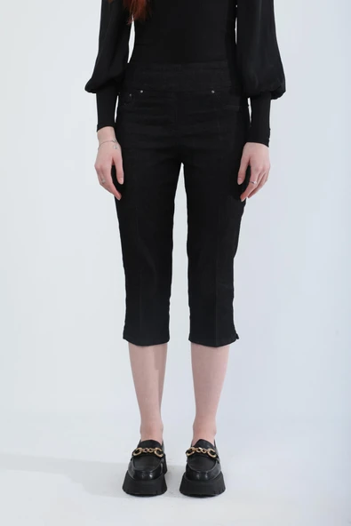 Kadın Likralı Esnek Jean Kapri Siyah - 4