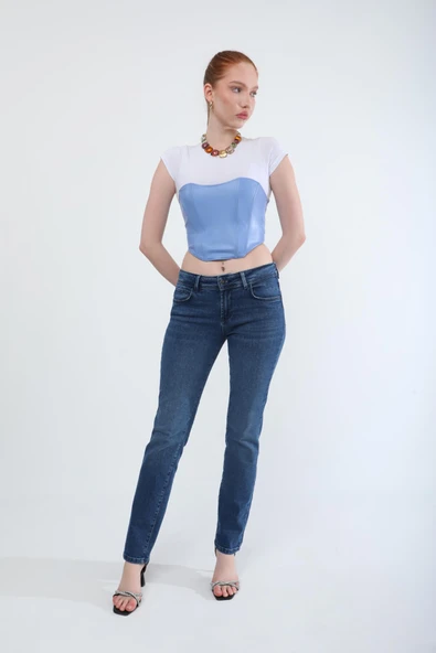 Kadın Slim Fit Likralı Lacivert Jean Pantolon - 3