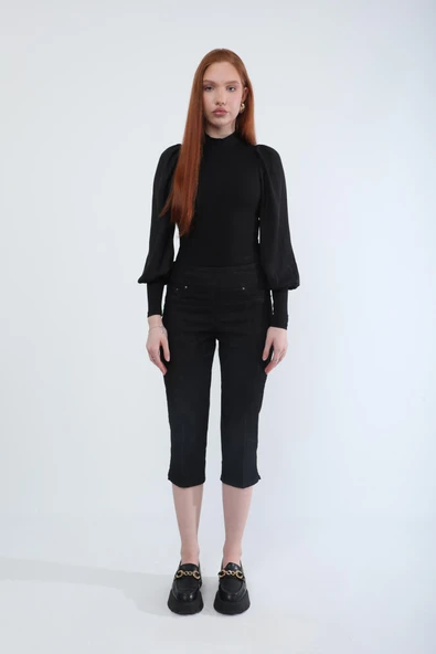 Kadın Likralı Esnek Jean Kapri Siyah - 3