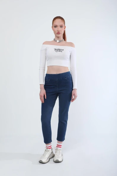 Kadın Likralı Esnek Jean Pantolon Koyu Mavi - Resim 4