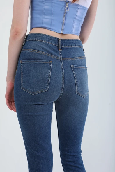 Kadın Slim Fit Likralı Esnek Jean Pantolon Mavi - 8
