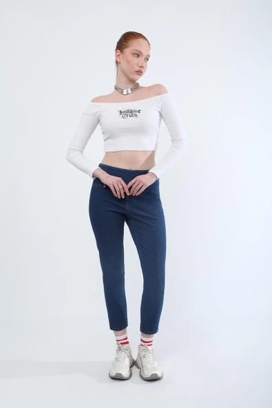 Kadın Likralı Esnek Jean Pantolon Koyu Mavi - Resim 3