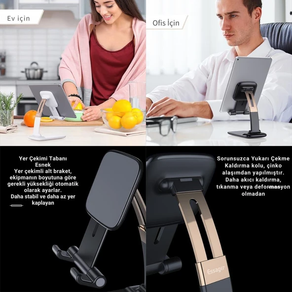 Essager Uzayıp Kısayabilen Kaymaz Pad Masaüstü Telefon Tutucu Masaüstü Tablet Standı Yükseklik Ayarlı - 3