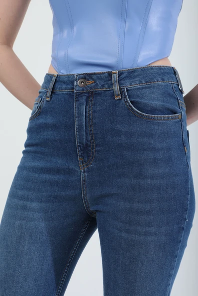 Kadın Slim Fit Likralı Esnek Jean Pantolon Mavi - 9