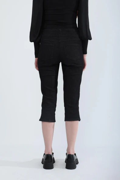 Kadın Likralı Esnek Jean Kapri Siyah - 6
