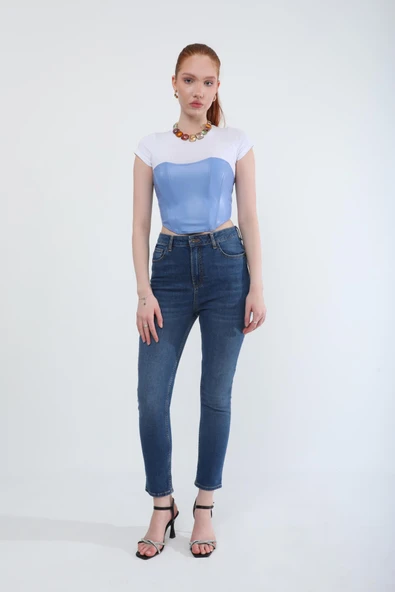 Kadın Slim Fit Likralı Esnek Jean Pantolon Mavi - 2