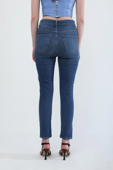 Kadın Slim Fit Likralı Esnek Jean Pantolon Mavi - 7