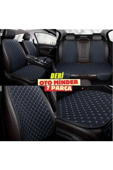 Kia Stonic Koltuk Deri Minderi 7 Parça Ön Ve Arka Oturak Sırt Dayama Minder siyah-mavi ürün görseli 1