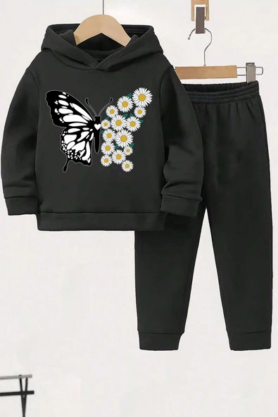 Papatya Kelebek Baskılı Çocuk Rahat Eşofman Takımı - Resim 5