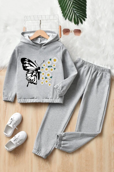 Papatya Kelebek Baskılı Çocuk Rahat Eşofman Takımı - Resim 7