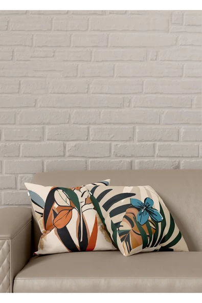 Fecra Hibisküs Desenli Kırlent Kılıfı 43x43 2'li - 2