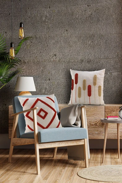 Fecra Botanik Raster Kırlent Kılıfı 43x43 Kırmızı 2'li