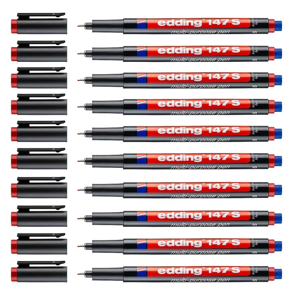 Edding 147 S Permanent Silgili Asetat Kalemi 0.3 mm Kırmızı 10 Adet