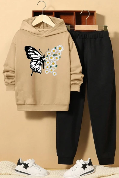 Papatya Kelebek Baskılı Çocuk Rahat Eşofman Takımı - Resim 3