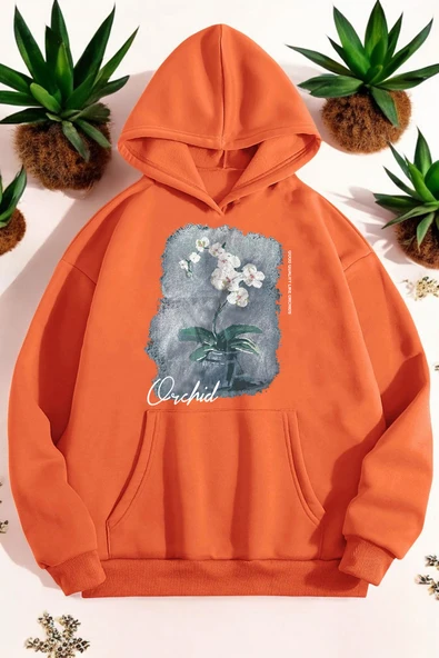 Orkide Tuval Baskılı Unisex Oversize Sweatshirt - 7