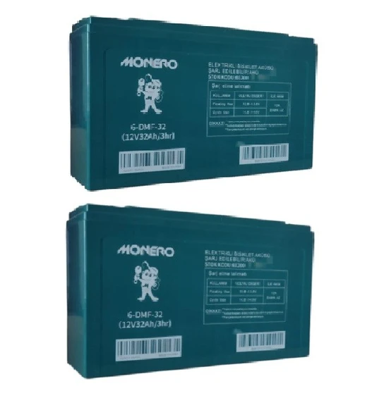 MONERO 12V-32Ah (40Ah) AMPER DAR  E-BIKE AKÜ-2025 ÜRETİM 2'Lİ PAKET EBATLAR: 267x78x170mm