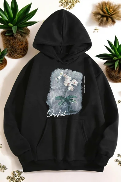 Orkide Tuval Baskılı Unisex Oversize Sweatshirt - 5