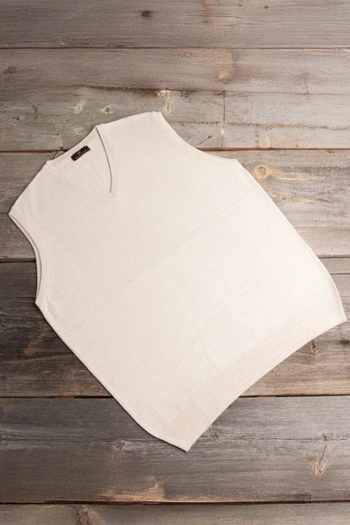 V Yaka Battal (Büyük Boy) Yünlü Kolsuz Triko Süveter - 3