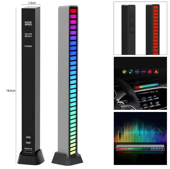 RGB Ekolayzer Çubuk Spectrum-Usb Kablolu-Sese Duyarlı-8 Modlu(1 ADET) - 3