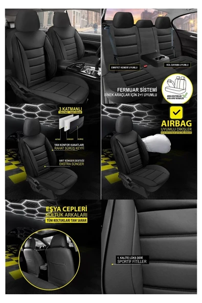 Nissan Terrano Koltuk Kılıfı Jet Deri Siyah - Resim 2