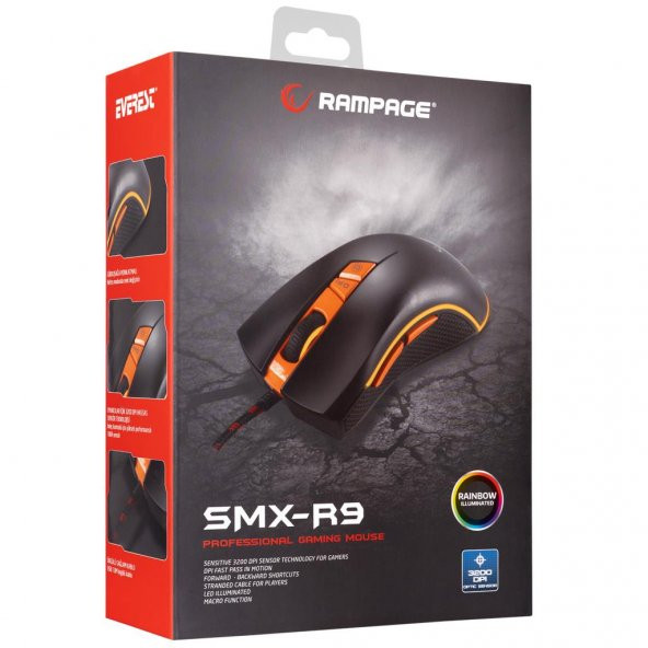 Rampage SMX-R9 1000-3200dpi RGB Işıklı Oyuncu Mouse+Mouse Pad - 4