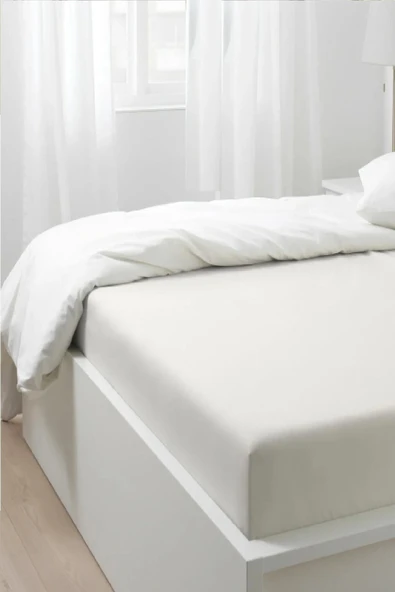 Altın Karma Penye Pamuklu 180x200 Cm Çift Kişilik Lastikli Çarşaf Ekru