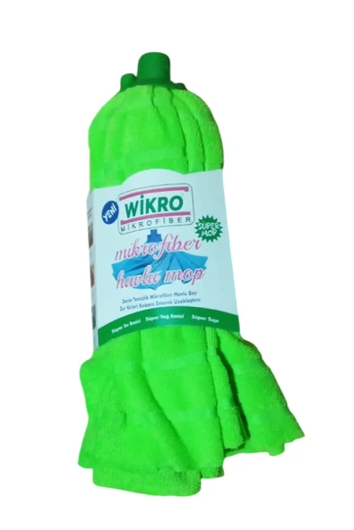 WİKRO 1 Adet Mop 1 Adet Ahşap Sapı ile takım Mikrofiber Mop Paspas Yeşil - 3