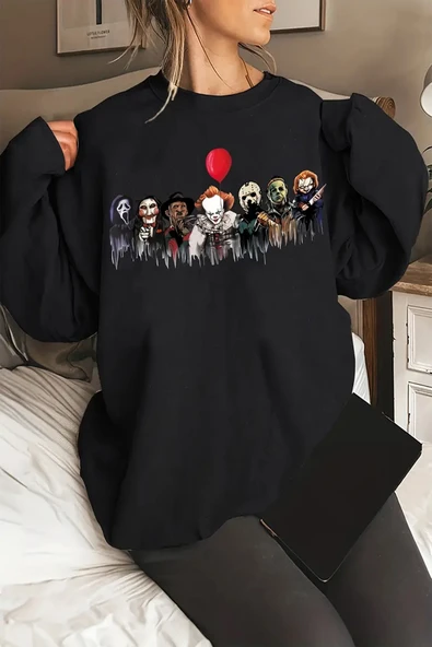 Korku Karakterleri Baskılı Unisex Oversize Sweatshirt ürün görseli 1