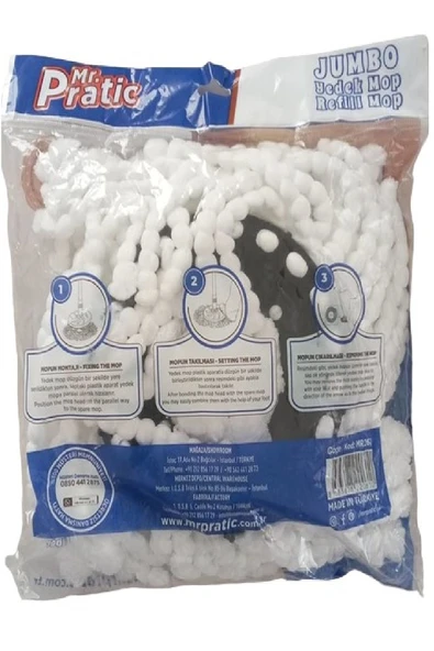 MR.PRATİC Mr.Pratic  3 Adet 360 Döner Başlıklı Yedek Jumbo Mop - 3