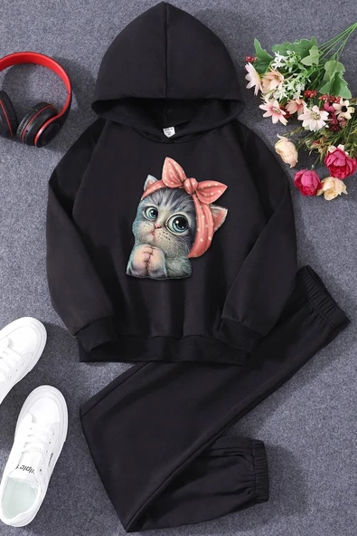 Çocuk Sevimli Kedi Eşofman Takımı