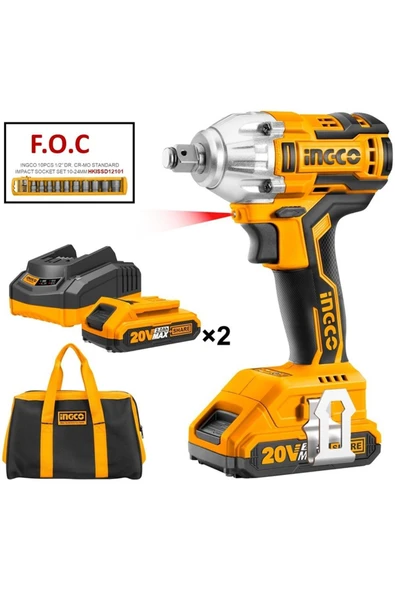 İngco Li-ion Akülü Somun Sıkma Tabancası 1/2"" 20v 2.0ah Ing-cıwlı2001