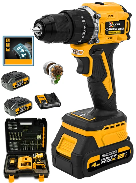 Wacker Pro Alman WX-600 Darbeli Kömürsüz Motor Samsung Pilli 2 Akülü Vidalama Matkap + 84 Parça Aksesuar Set - 2