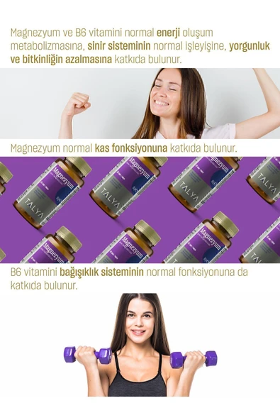 TALYA Magnezyum Malat Magnezyum Sitrat Vitamin B6 Içeren Takviye Edici Gıda, 60 Tablet - 2