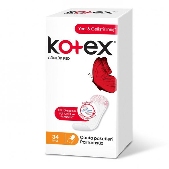 Kotex Günlük Ped 34 Adet İnce Rahatlık Ve Ferahlık Parfümsüz