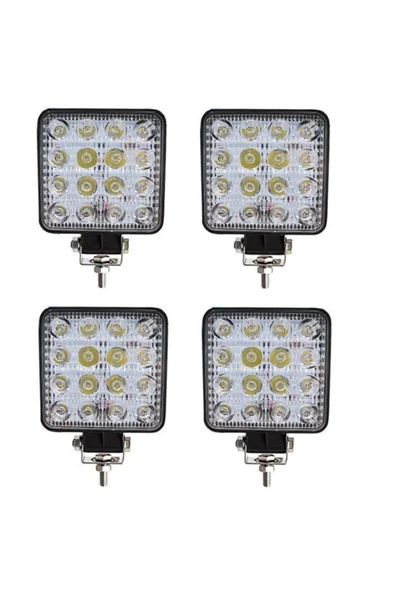 Off Road Beyaz Işık Sis Farı Lambası 16 Led Kare 12-24v 4 Adet