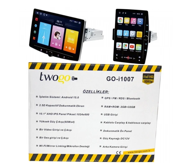 Twogo GO-i1007 Android Monitör 10,1 inç HD Dokunmatik Ekran Carplay, 2GB+32GB 60Wx4 GPS BT - 2