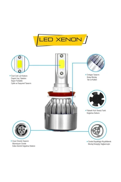H3 Led Xenon Far Ampülü C6 Kasa Şimşek Etkili Beyaz Işık - 3