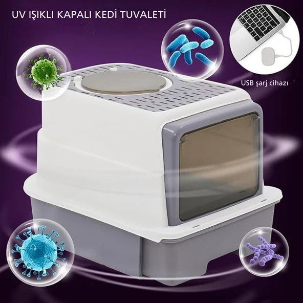 TechTic Lüx Büyük Boy Kapalı Kedi Tuvaleti Koku Giderme Üst Kapaklı(Boyun Kaşımalı)Çekmeceli Kürekli - 2
