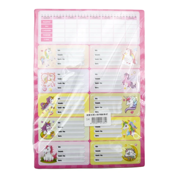 3A Okul Etiketi 10 Etiket ve 1 Adet Haftalık Ders Programı 100 lü Paket Kod:1381