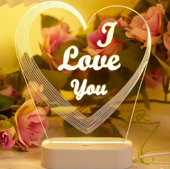 USB ile Çalışan 3D "Seni Seviyorum" Kalp Gece Lambası