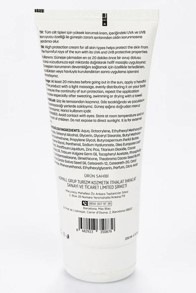 Invierno Barcelona LLC. +50 Spf Vucüt Güneş Kremi +50 Spf Sunscreen Body Lotıon - Resim 2