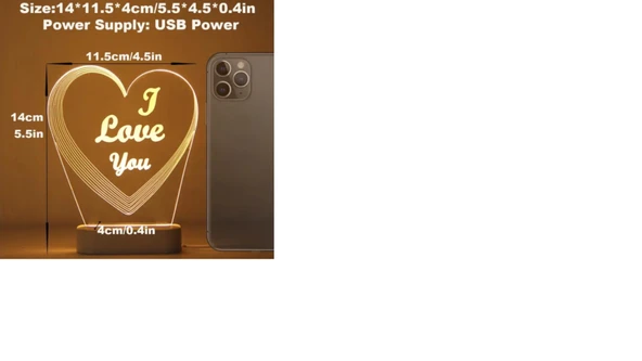 USB ile Çalışan 3D "Seni Seviyorum" Kalp Gece Lambası - 2
